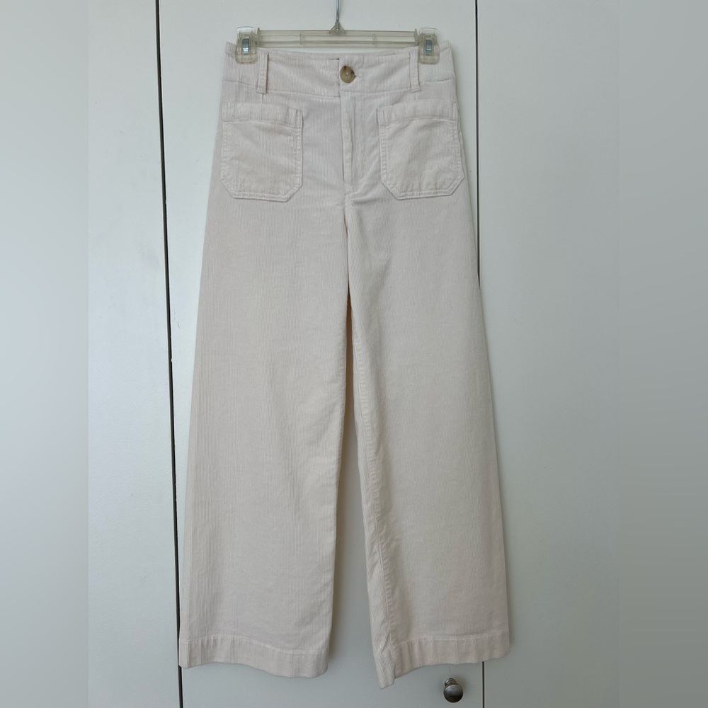 NWT Maeve Cream Wide-Leg Corduroy Pants Sz 25